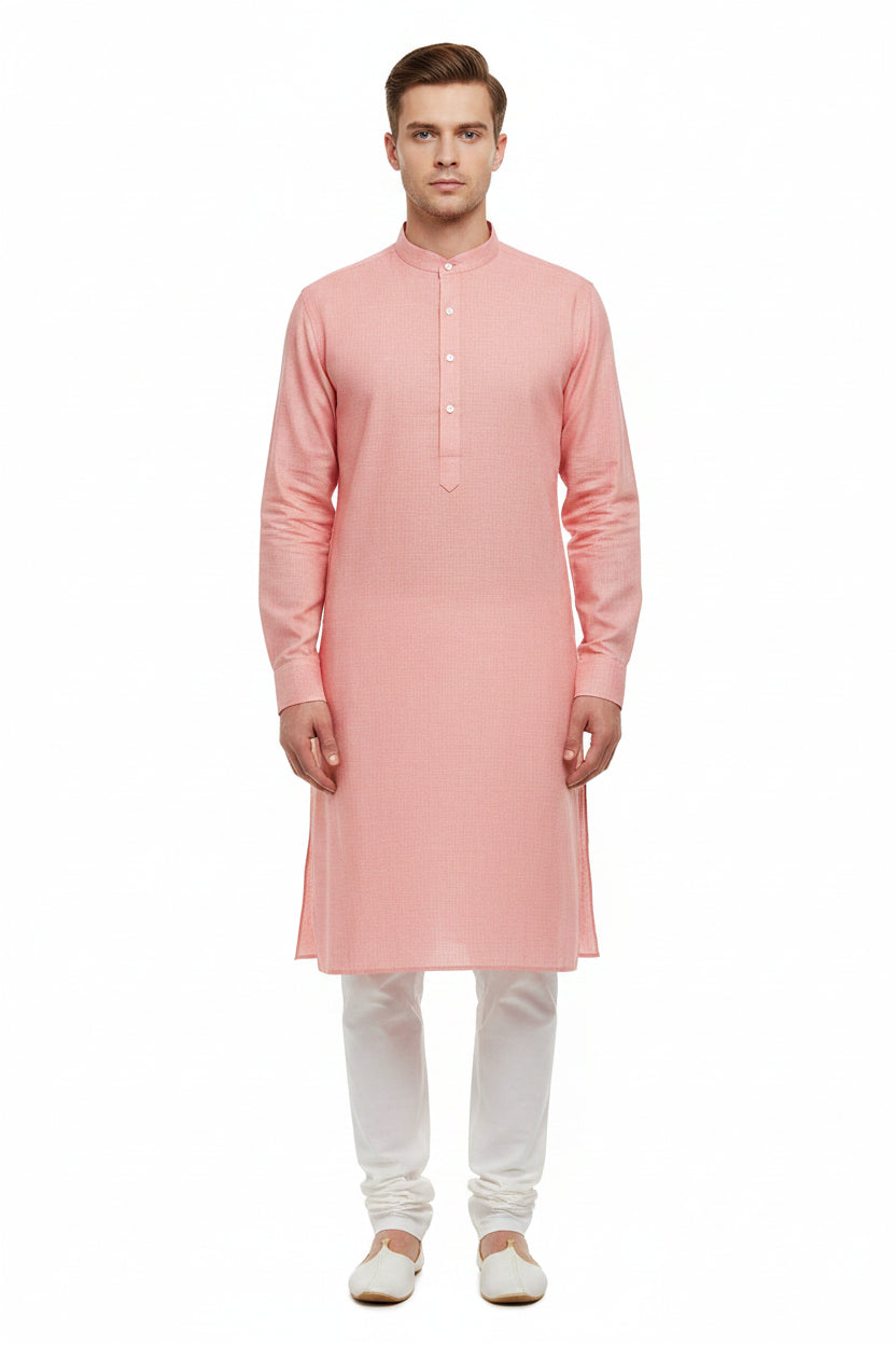 Arvind Giza Cotton Shirting Fabric in Misty Rose with soft cotton texture and subtle color variation, ideal for dress shirts.
