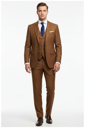Raymond bronze polywool trousers and suiting fabric fabric swatch with textured woven pattern.