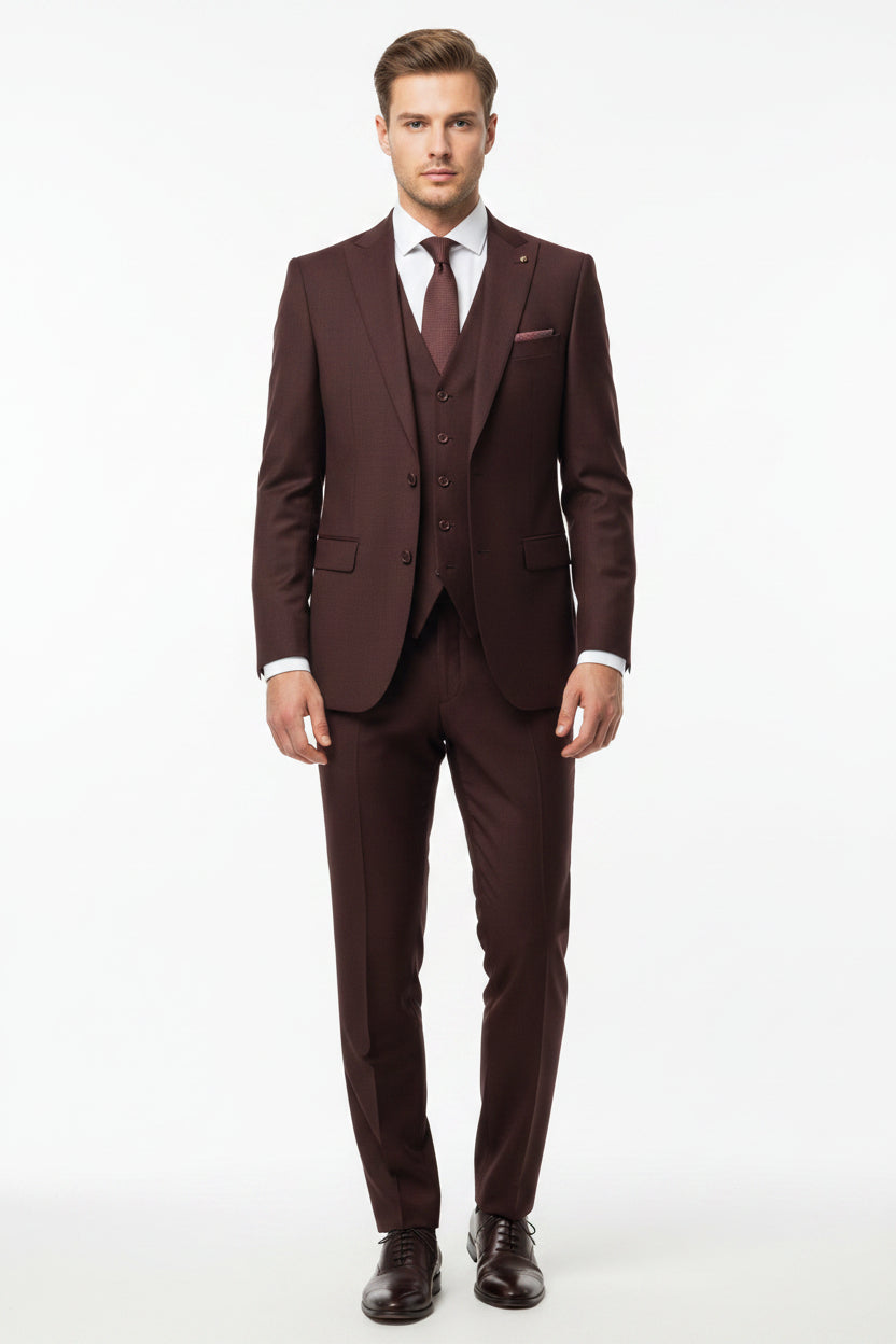 Brown Raymond Luxurious unstitched polywool trousers and suiting fabric, textured fabric with detailed weave pattern.