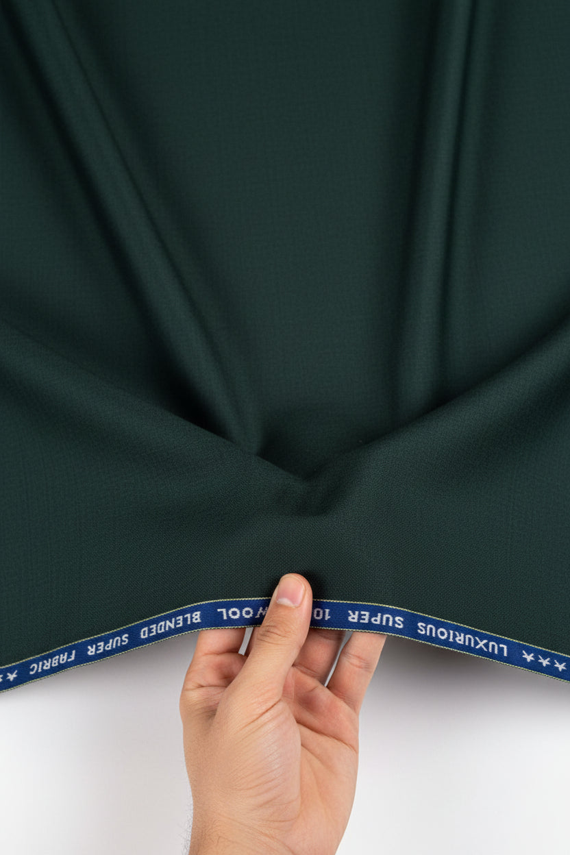 Raymond Luxurious Unstitched Polywool Trousers and Suiting Fabric in Green Spinach, showing fabric texture and color detail