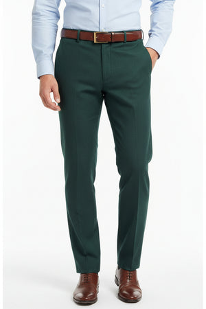 Green Spinach Raymond Luxurious Polywool fabric for trousers and suiting, featuring a smooth, high-quality woven wool and polyester blend.