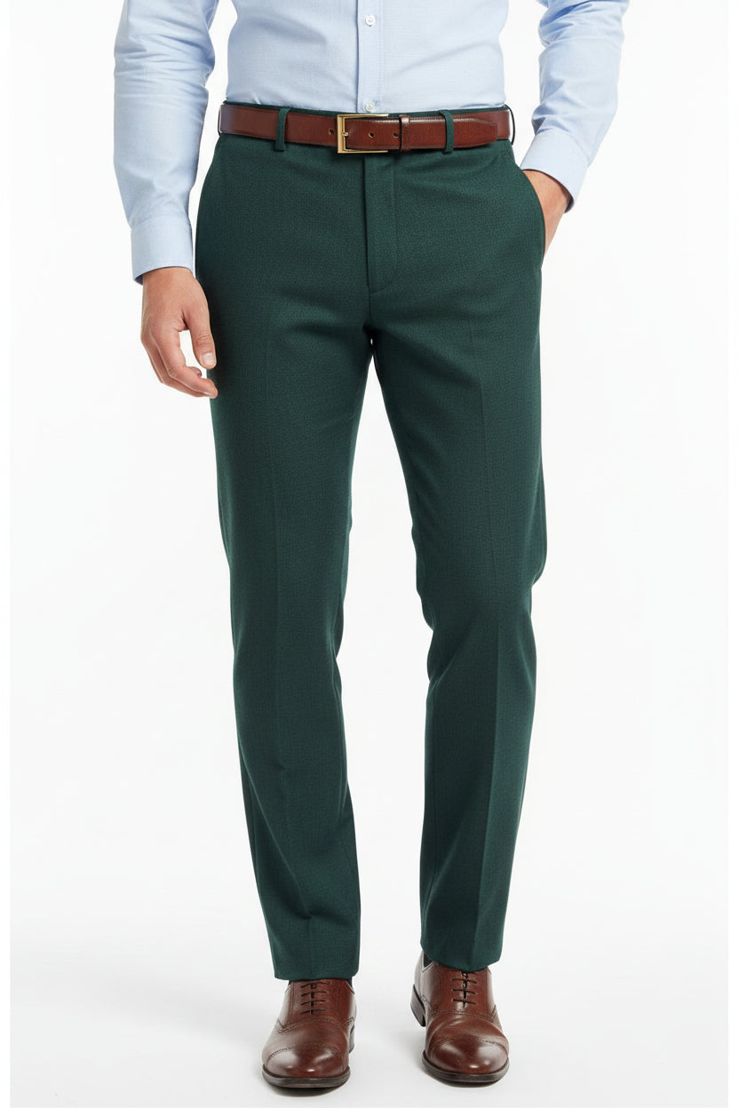 Green Spinach Raymond Luxurious Polywool fabric for trousers and suiting, featuring a smooth, high-quality woven wool and polyester blend.