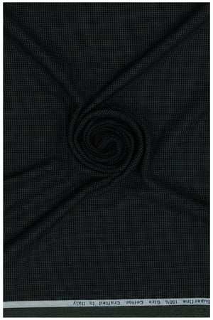 Dark green unstitched Primante cotton shirting fabric by Arvind, showcasing smooth woven texture and luxurious fabric quality.