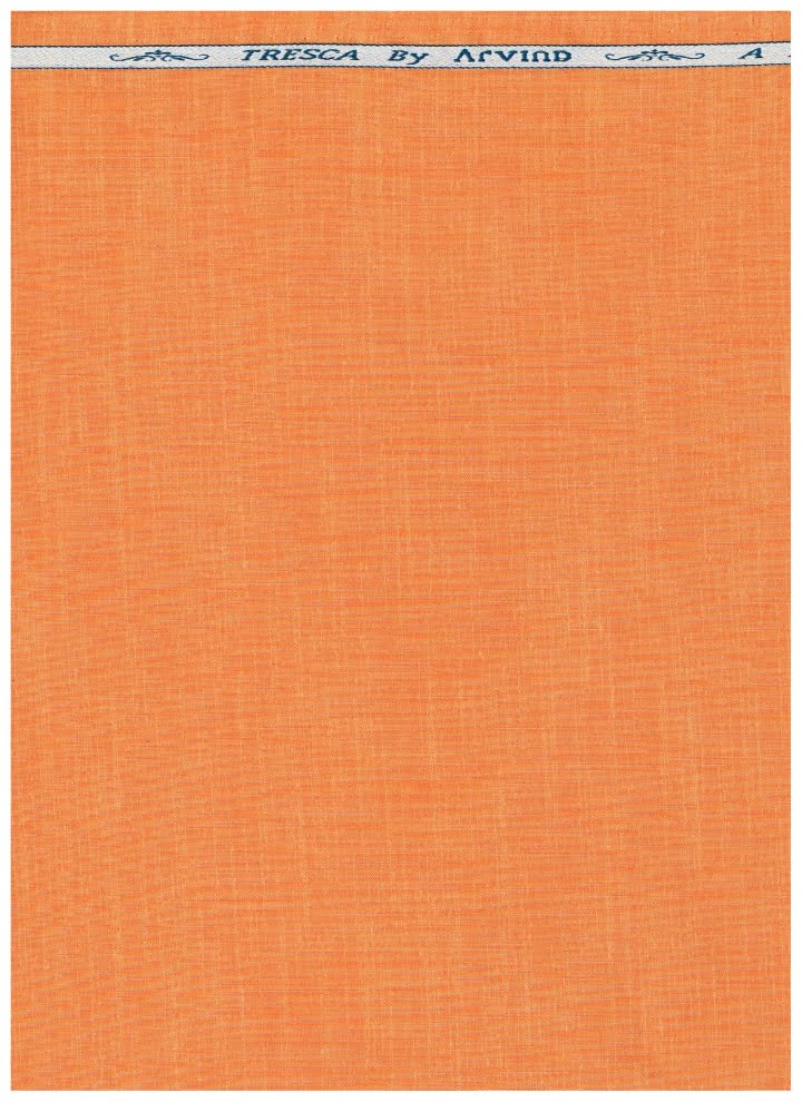 Orange Arvind Tresca cotton unstitched shirting fabric with a textured pattern, ideal for custom shirts and clothing.