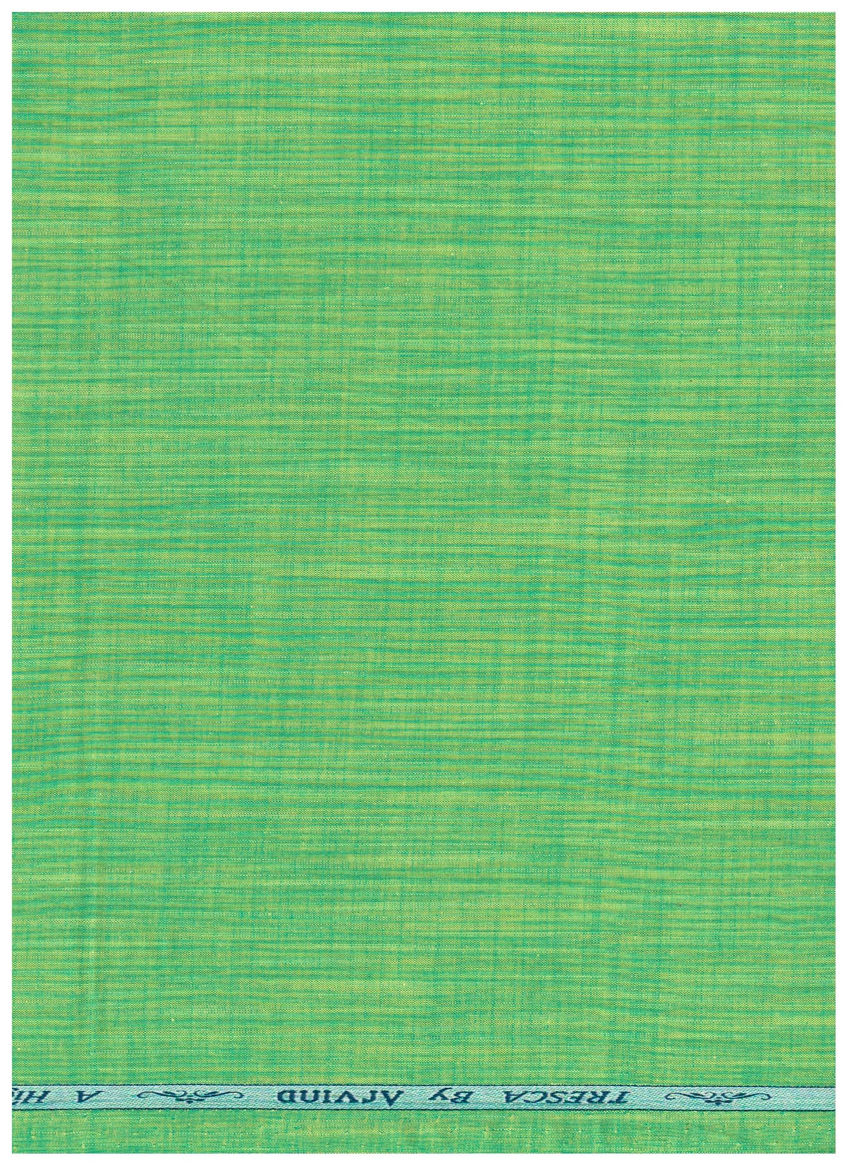 Green Arvind Tresca cotton unstitched shirting fabric with a smooth, woven texture and subtle sheen.