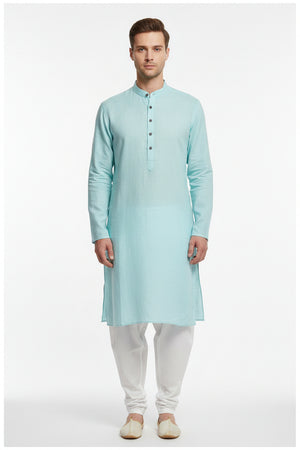 Blue Arvind Tresca cotton unstitched shirting fabric with a smooth, lightweight texture and subtle weave pattern.