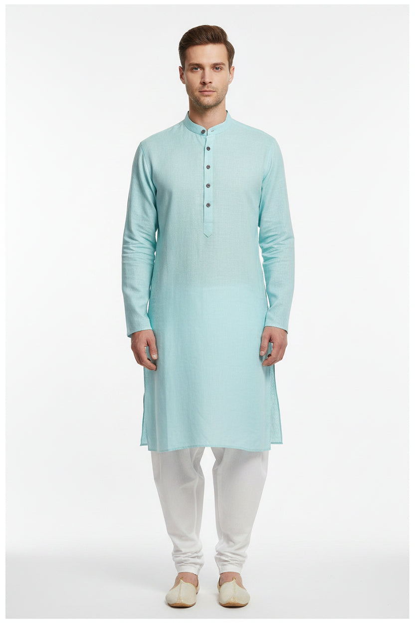 Blue Arvind Tresca cotton unstitched shirting fabric with a smooth, lightweight texture and subtle weave pattern.