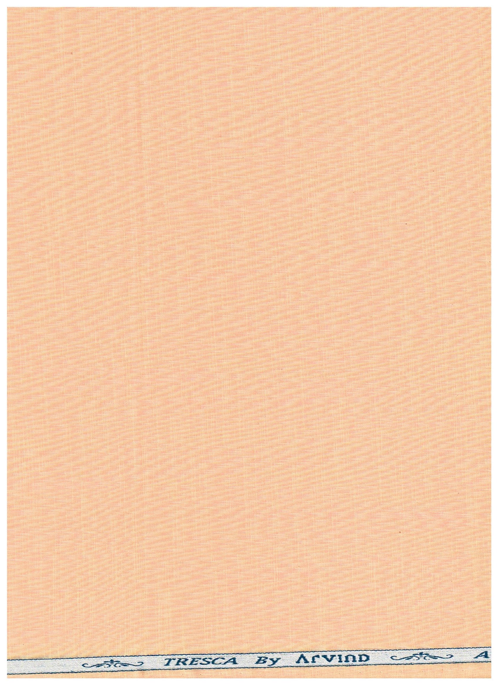 Light orange Arvind Tresca cotton unstitched shirting fabric with a smooth weave and subtle texture, ideal for custom shirts.