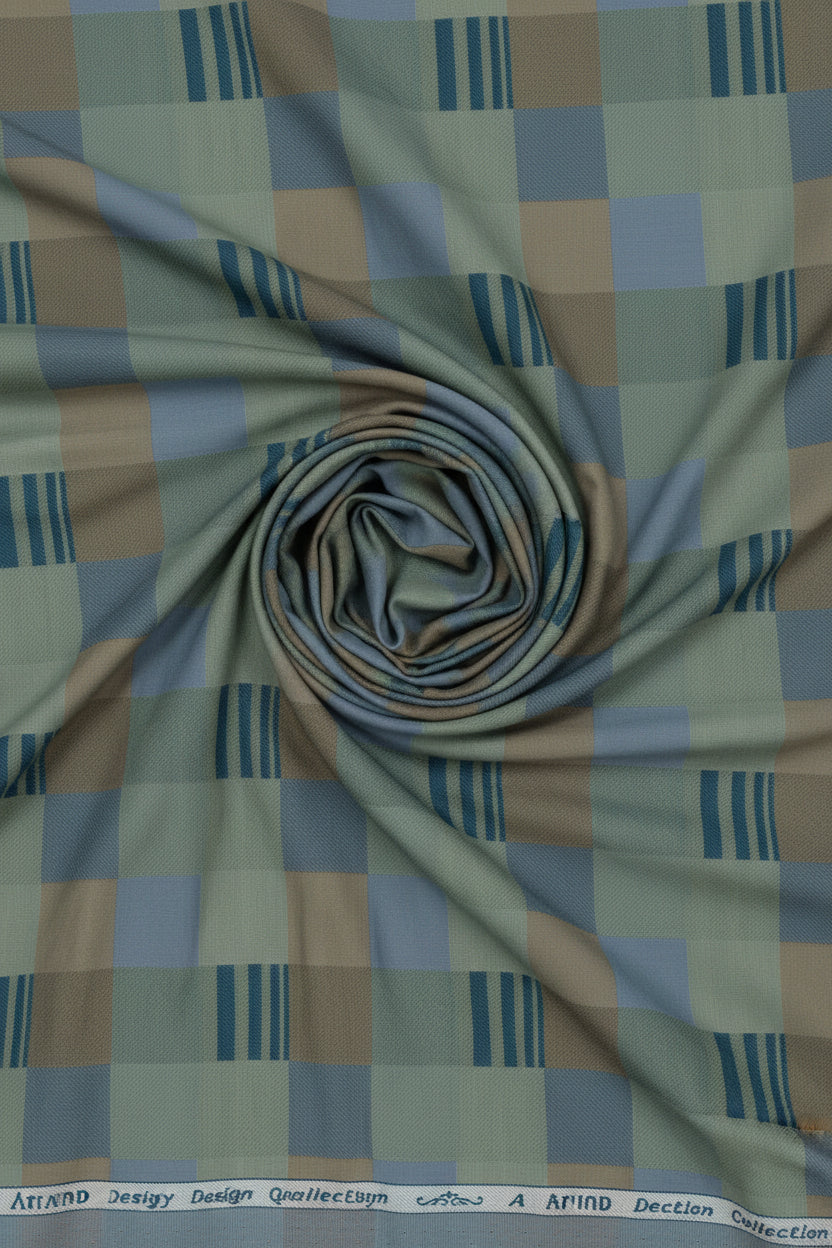 Olive green Tresca cotton shirting fabric by Arvind, showcasing smooth unstitched fabric with a luxurious texture.
