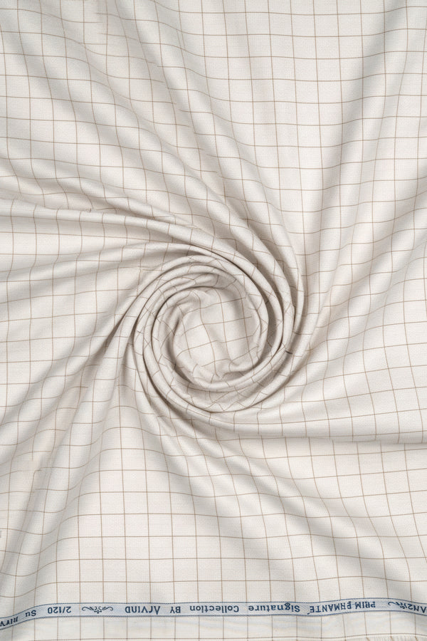 Brown cotton checks shirting fabric by ARVIND Primante, featuring classic pattern suitable for stylish men's shirts.