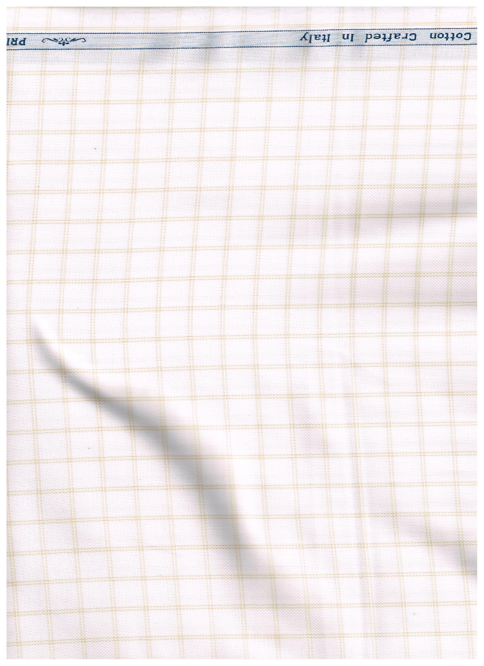 Experience The Luxury of Unstitched Primante Cotton Shirting Fabric By Arvind ( Beige Checks on White )