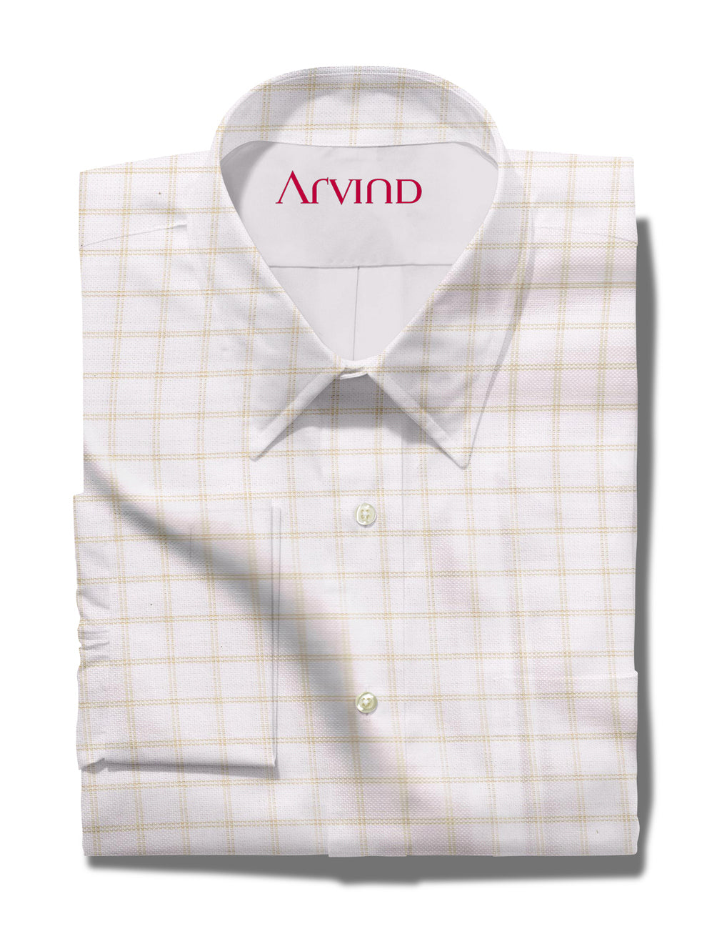 Experience The Luxury of Unstitched Primante Cotton Shirting Fabric By Arvind ( Beige Checks on White )