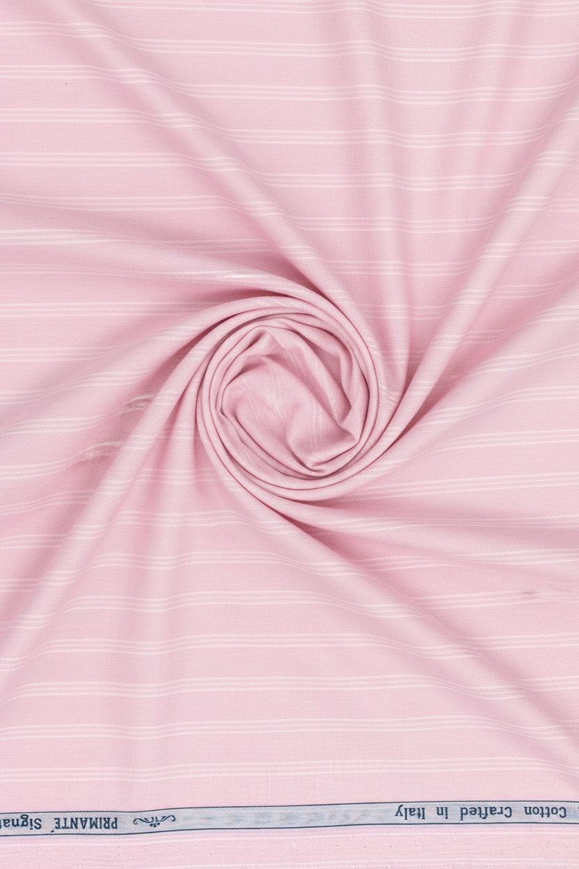 Pink Arvind cotton shirting fabric swatch with woven texture and subtle sheen, showcasing the soft, high-quality material.
