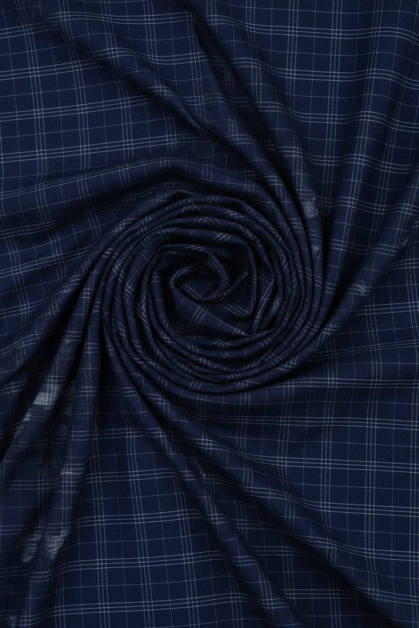 Experience The Luxury of Unstitched Tresca Cotton Checks Shirting Fabric By Arvind ( Navy Blue )