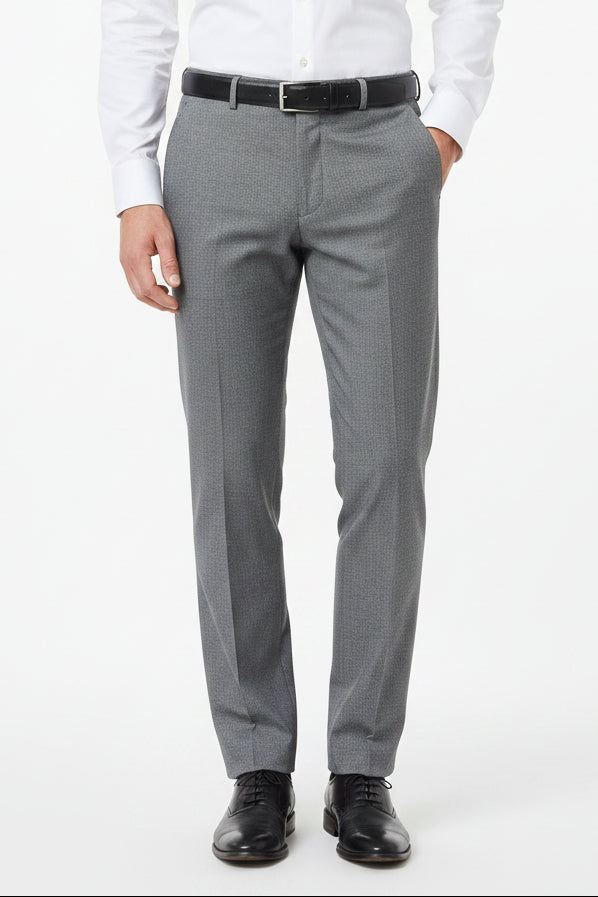 Grey Mafatlal unstitched poly viscose trouser and suiting fabric shown in a fabric roll with textured surface.