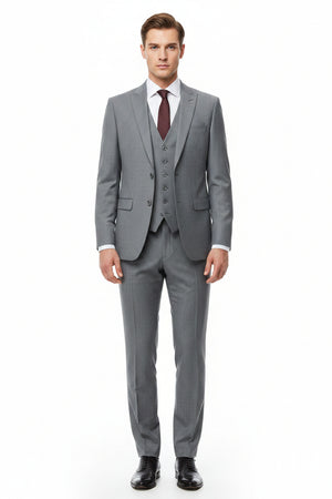 Grey Mafatlal unstitched poly viscose trouser and suiting fabric, soft and lightweight textile for tailored suits.