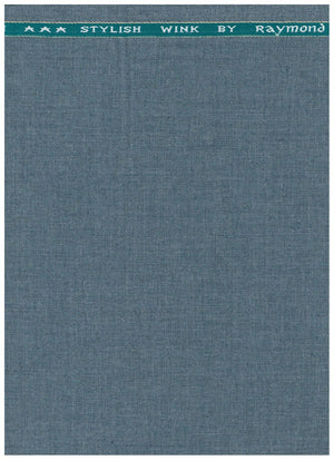 Gray and blue Raymond unstitched poly viscose trouser fabric in gravel blue-grey color, showcasing soft, smooth textile texture.