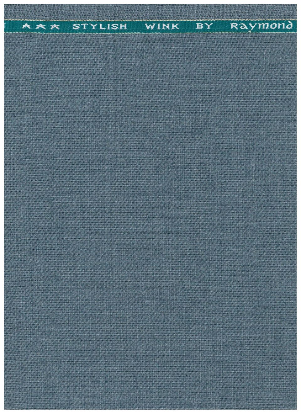 Gray and blue Raymond unstitched poly viscose trouser fabric in gravel blue-grey color, showcasing soft, smooth textile texture.