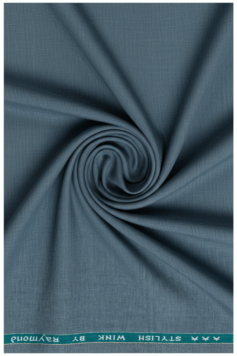 Raymond unstitched poly viscose trouser fabric in gravel blue grey, showcasing textured fabric for stylish men's trousers.