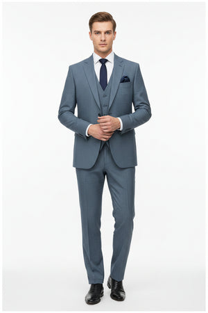 Raymond unstitched poly viscose trouser fabric in gravel blue and grey, showcasing the textured textile material.