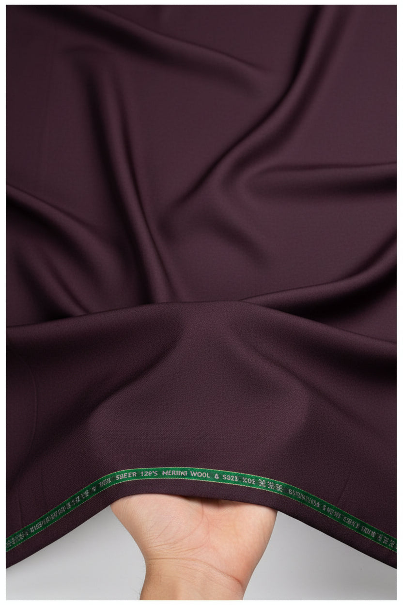 Raymond Luxurious unstitched polywool trousers fabric in wine color, Super 120's quality, suitable for custom tailoring.