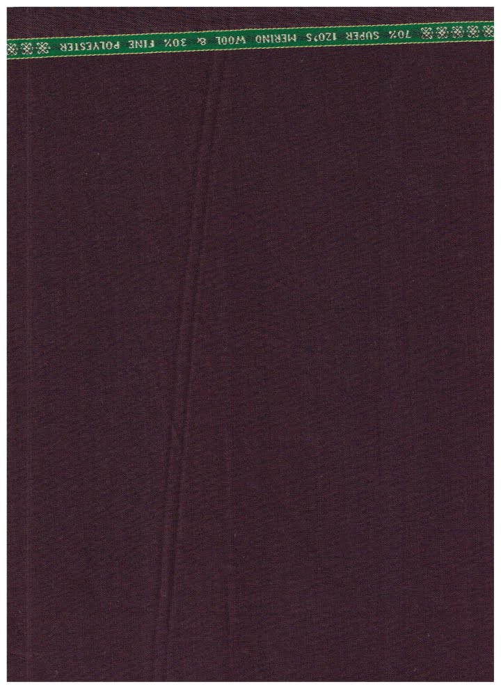Raymond Luxurious Unstitched Super 120's Polywool Trousers Fabric in wine color, showing textured fabric with a smooth finish.