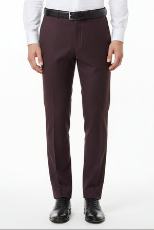 Raymond luxurious unstitched super 120's polywool trousers fabric in wine color, displayed in a close-up view