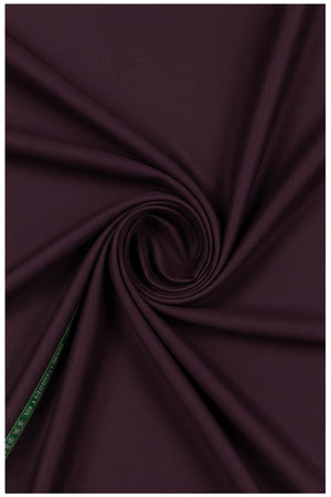Raymond luxurious unstitched super 120's polywool trousers fabric in wine color, detailed close-up of woven textile for tailoring.