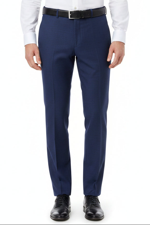 Royal blue Raymond Luxurious Unstitched Polywool fabric for trousers and suiting, detailed view of textured textile material.