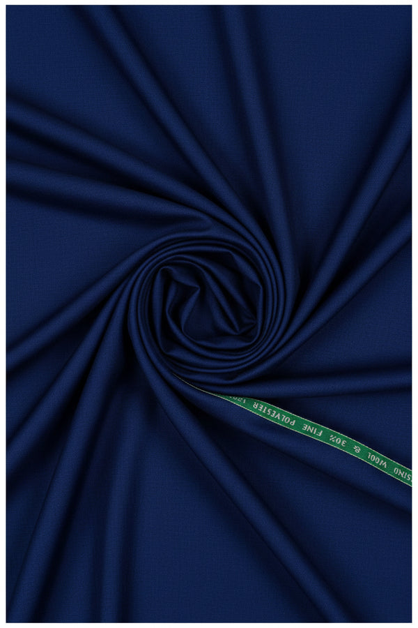 Royal blue Raymond Polywool Suiting Fabric in Super 120's Merino Wool, shown with close-up of textured textile pattern.