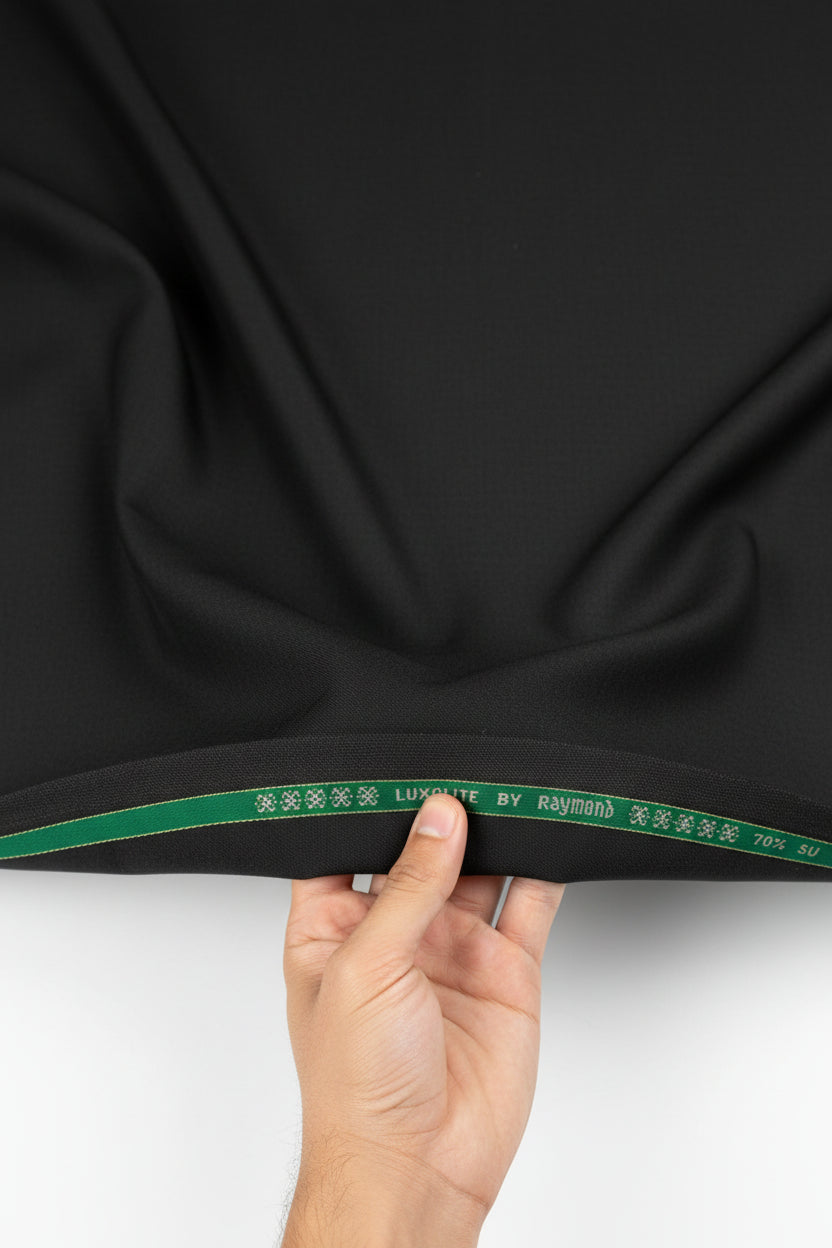Green Spinach Raymond Luxurious Unstitched Polywool Trousers and Suiting Fabric, soft textured fabric with vibrant green color.