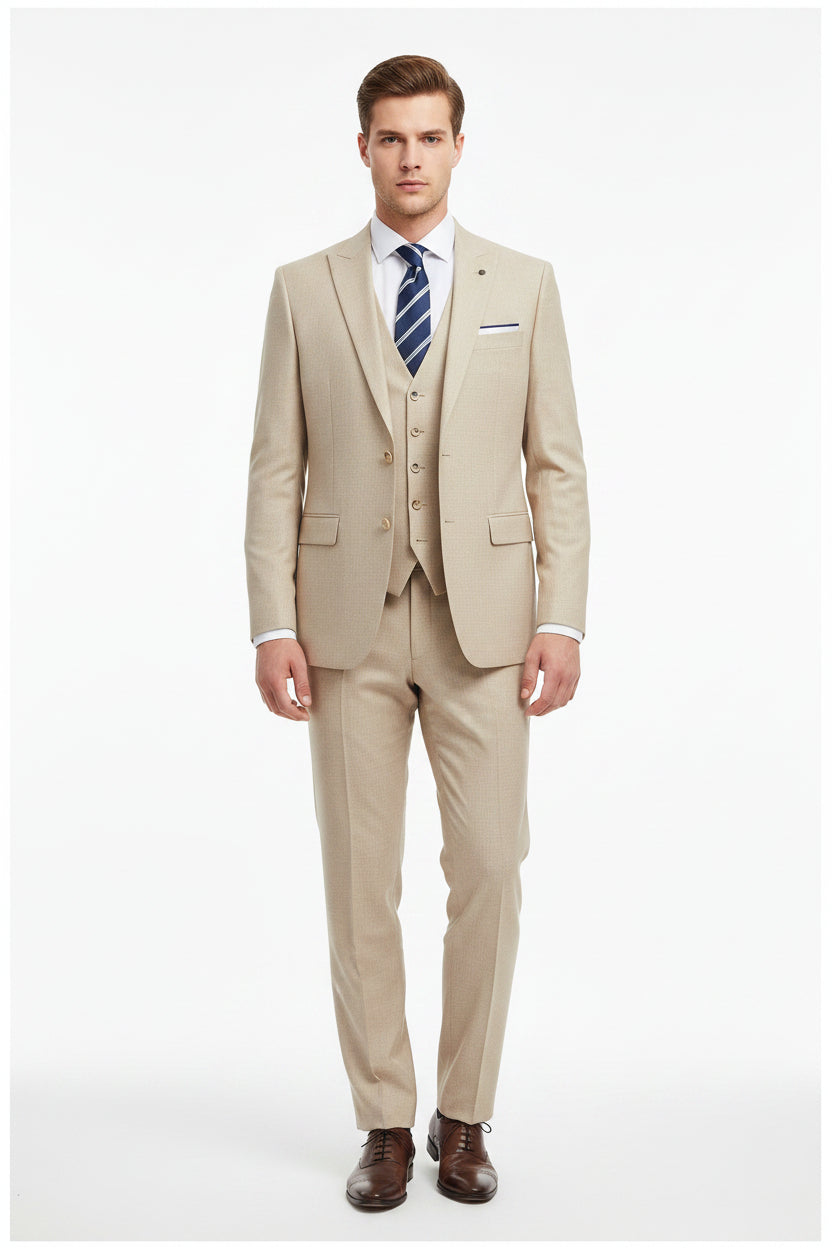 Raymond Luxurious Ivory Super 70's Polywool Trousers and Suiting Fabric, unstitched fabric by Raymond, detailed close-up image.