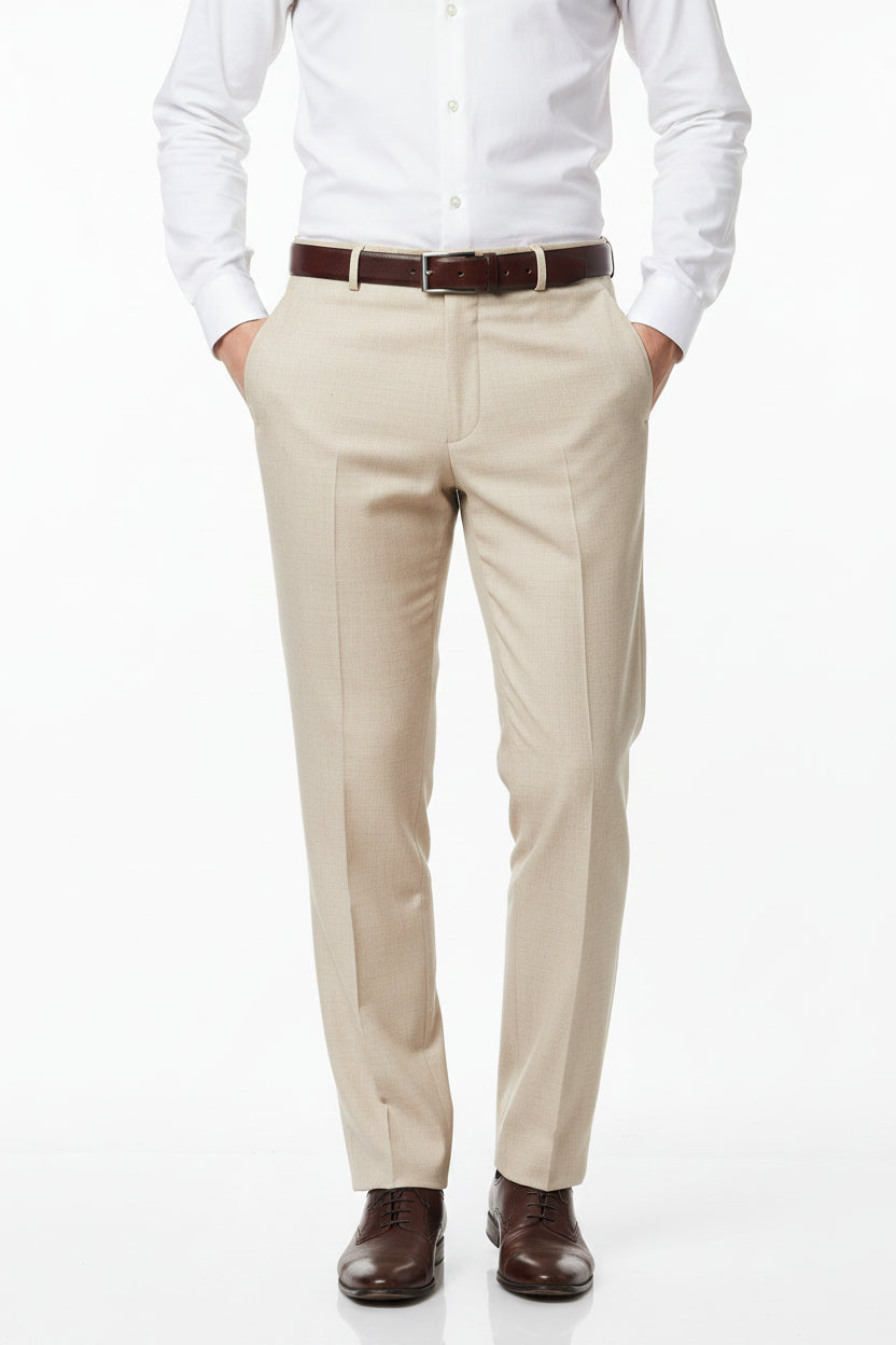 Ivory Raymond Luxurious Super 70's Polywool fabric for trousers and suiting, showing the textured woven material.