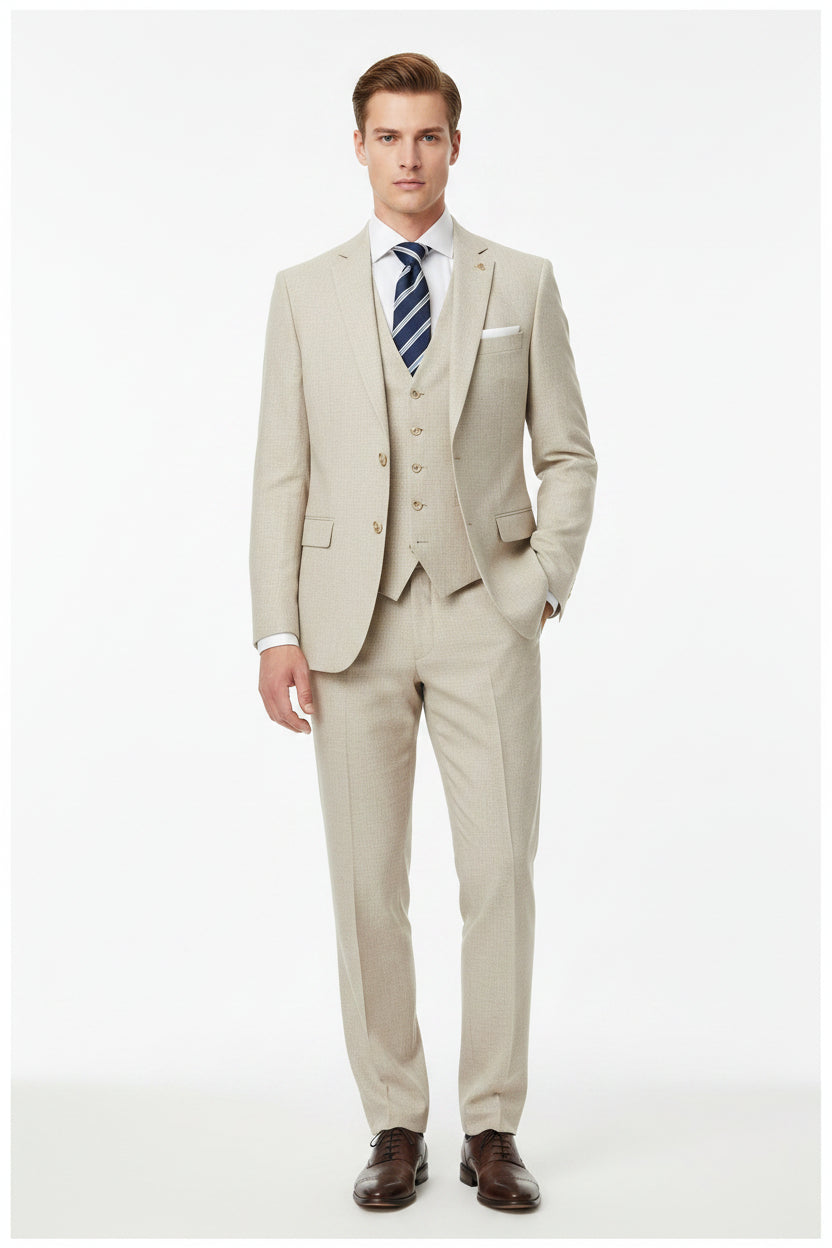 Ivory Raymond Luxurious unstitched poly wool trousers and suiting fabric for tailoring, shown in the image.