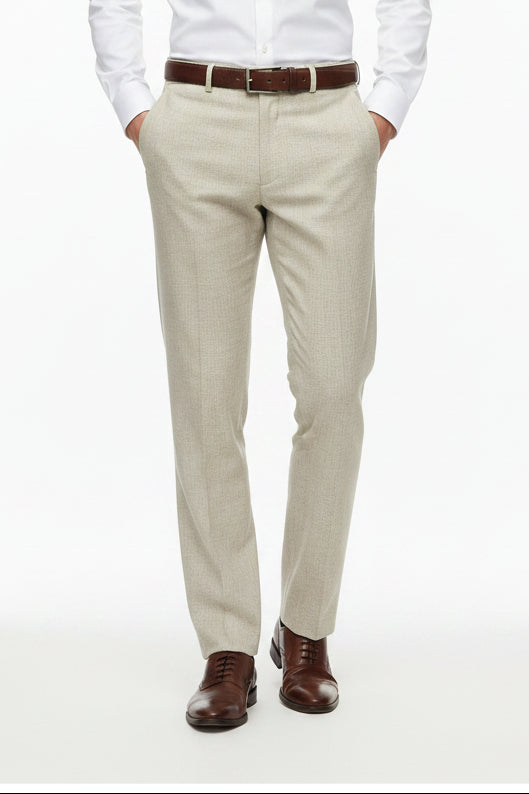 Raymond ivory poly wool fabric for trousers and suits, unstitched luxurious suiting material with detailed texture.