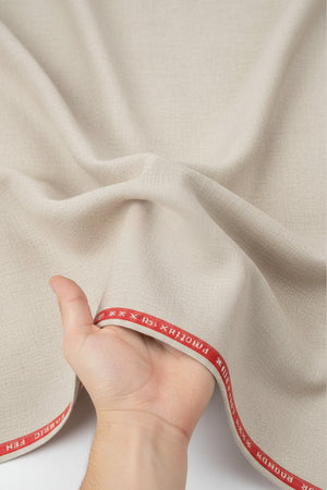 Raymond ivory poly-wool unstitched trousers and suiting fabric, textured fabric with subtle weave details.