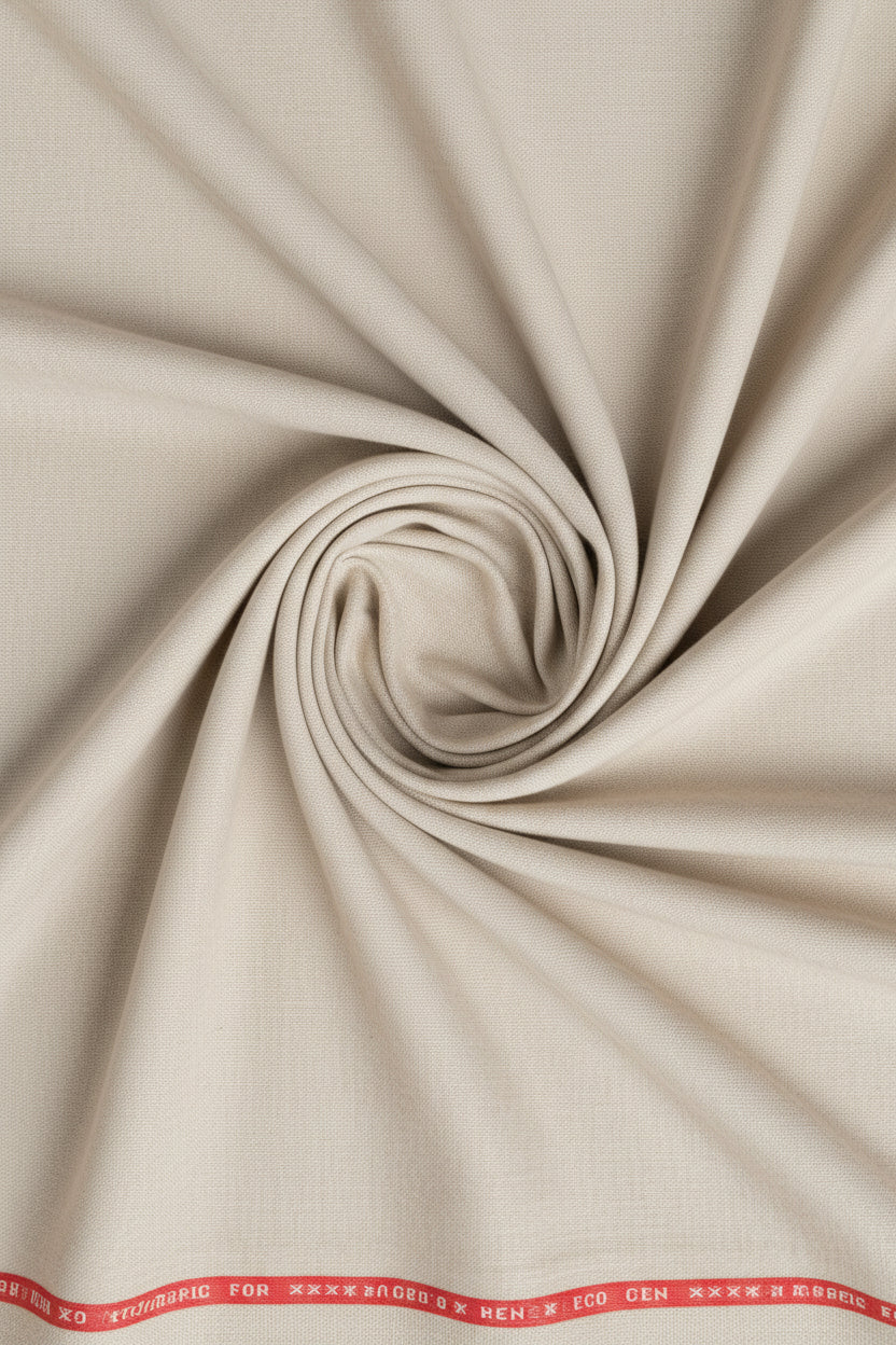 Raymond ivory poly wool unstitched trouser and suiting fabric, luxurious textile for tailoring or fashion projects