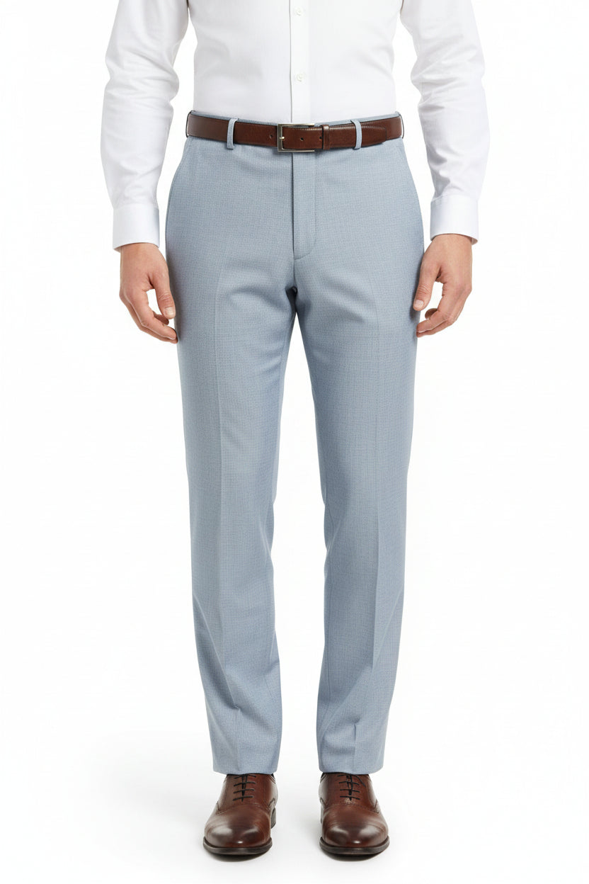 Raymond unstitched poly viscose trousers and suiting fabric in fumes grey, with fabric swatch and detailed texture close-up.