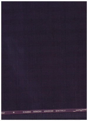 A close-up of a dark purple woven fabric swatch with a textured weave, featuring a purple header band at the top with white text reading 'avallotti ITALIAN DESIGNER FASHION FABRICS'.