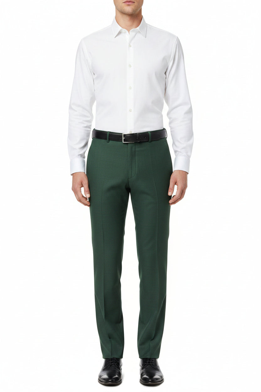 Raymond Jade Green Checks Polywool Trousers and Suiting Fabric, close-up of fabric texture and check pattern.
