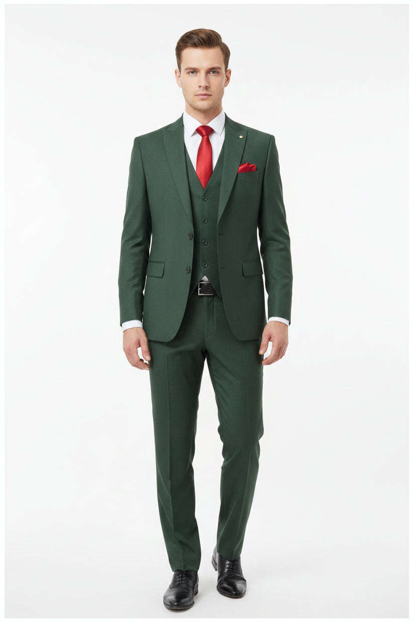 Raymond Unstitched Checks Polywool Trousers and Suiting Fabric in Jade Green, displaying fabric swatch and woven pattern.