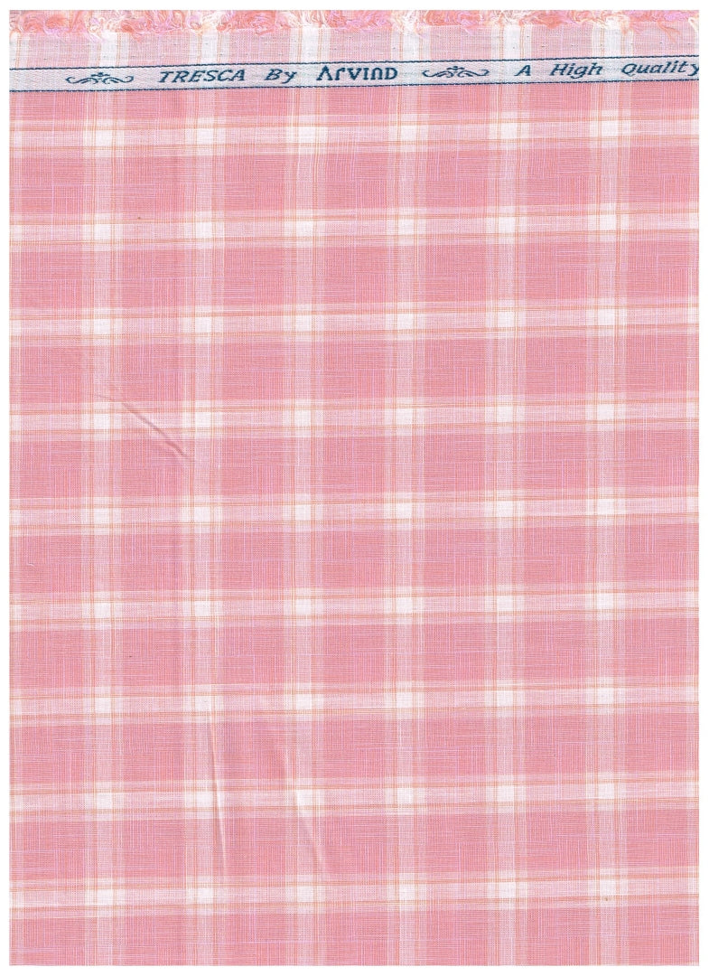 Experience The Luxury of Unstitched Tresca Cotton Checks Shirting Fabric By Arvind ( Pink )