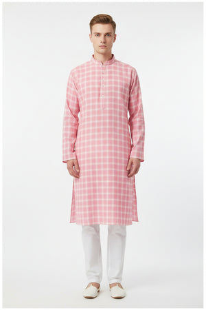 Readymade Arvind Pink and white Checks Kurta