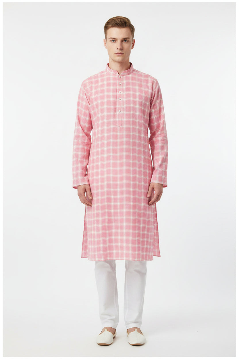 Readymade Arvind Pink and white Checks Kurta