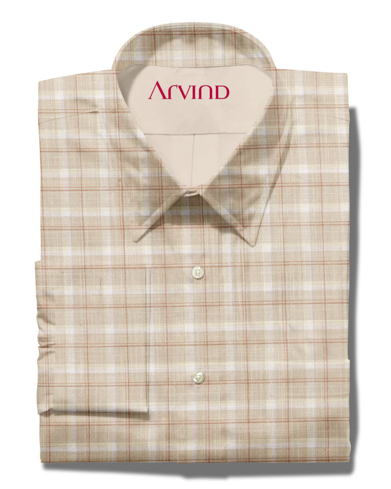 Experience The Luxury of Unstitched Tresca Cotton Checks Shirting Fabric By Arvind ( Beige )
