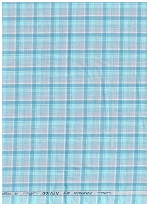 Clear blue Tresca cotton checks shirting fabric by Arvind, showcasing its soft texture and classic pattern for stylish clothing.
