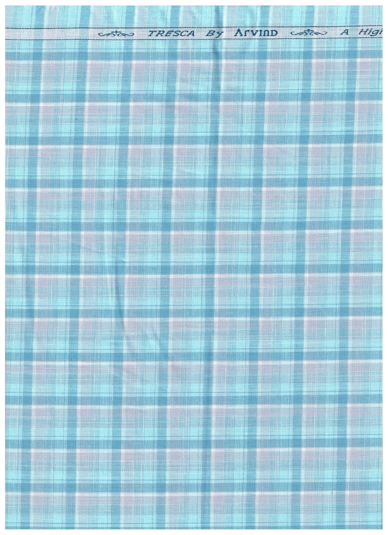 Experience The Luxury of Unstitched Tresca Cotton Checks Shirting Fabric By Arvind ( Clear Blue )