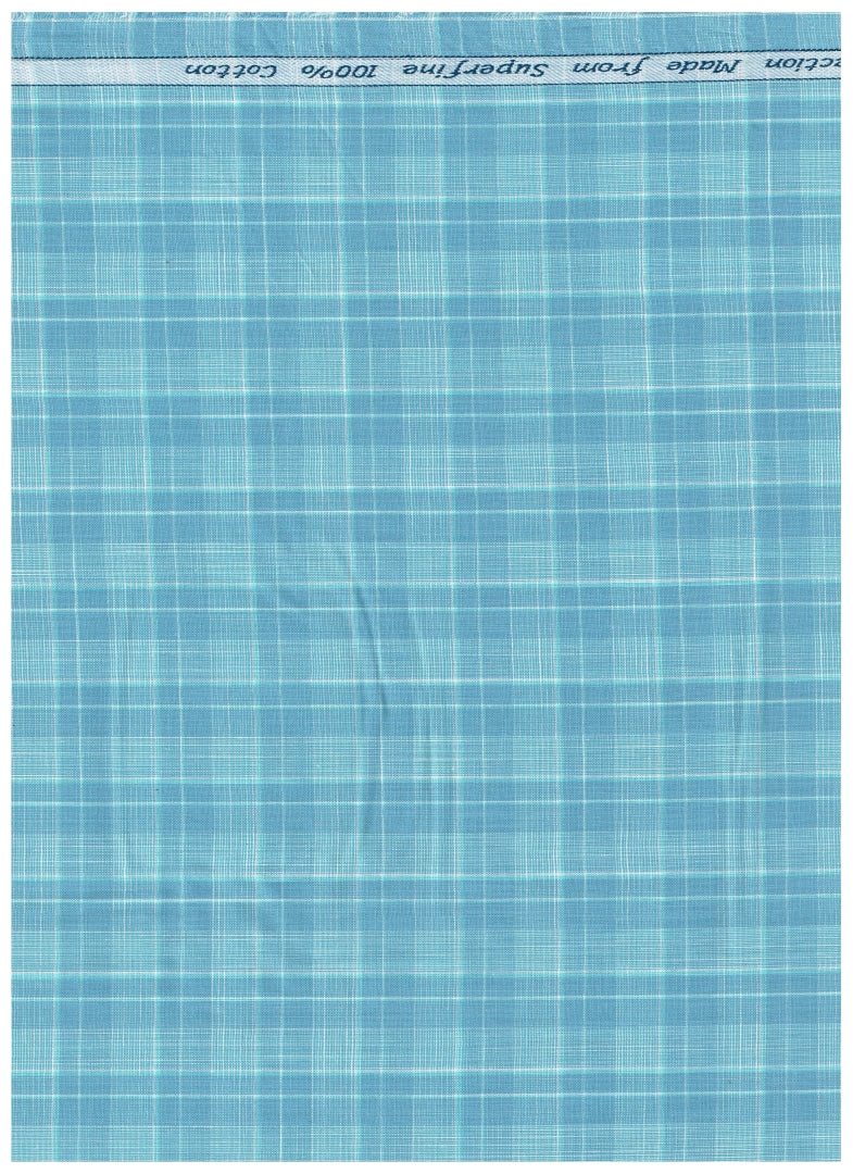 Experience The Luxury of Unstitched Tresca Cotton Checks Shirting Fabric By Arvind ( Clear Blue )