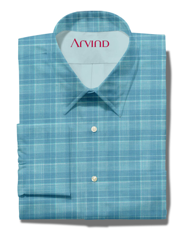Experience The Luxury of Unstitched Tresca Cotton Checks Shirting Fabric By Arvind ( Clear Blue )