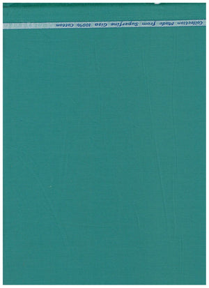 Teal green cotton shirt fabric by ARVIND, showing a close-up of the textured textile with intricate weave details.